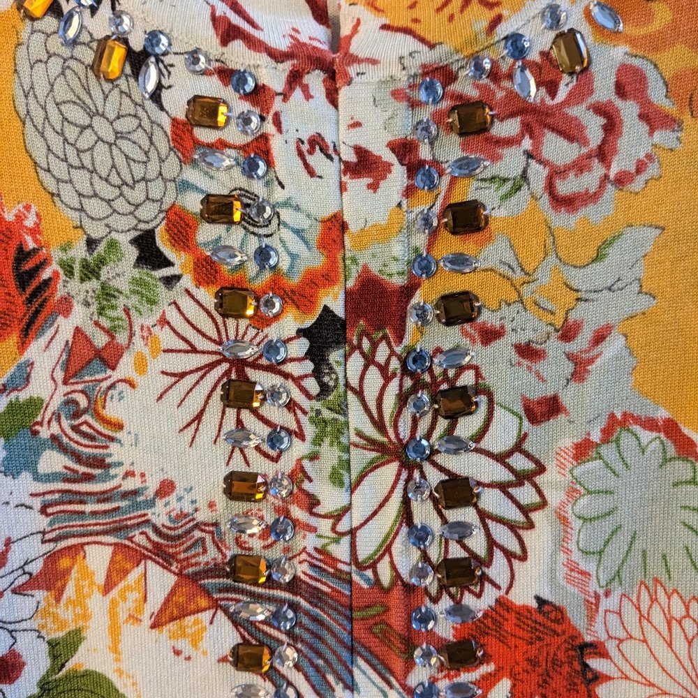 Joseph A. Print Sweater With Colored Rhinestones - image 2